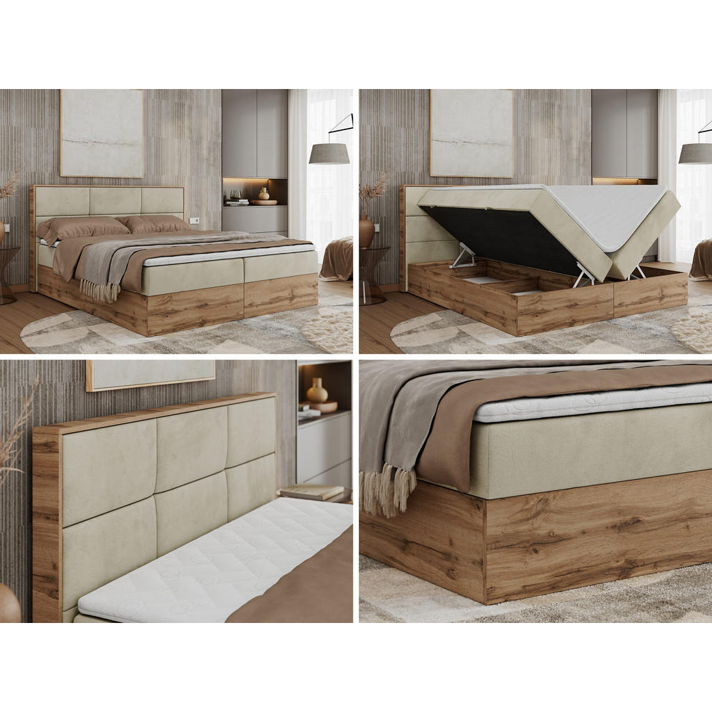 Thumbnail - MKS Boxbett, Beige, Textil, 2-Sitzer, H4, 7-Zonen, Rechteckig, 160x200 cm, Schlafzimmer, Betten, Boxspringbetten