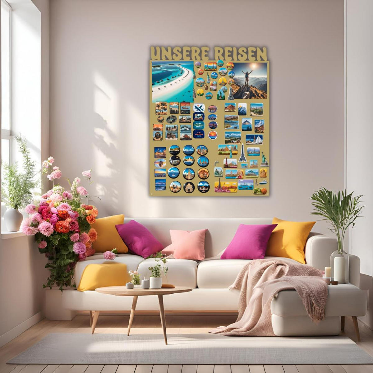 MAGNETTAFEL Unsere Reisen Goldfarben 80x100 cm - Goldfarben, Metall (80/100/0.7cm) - ANWICAR