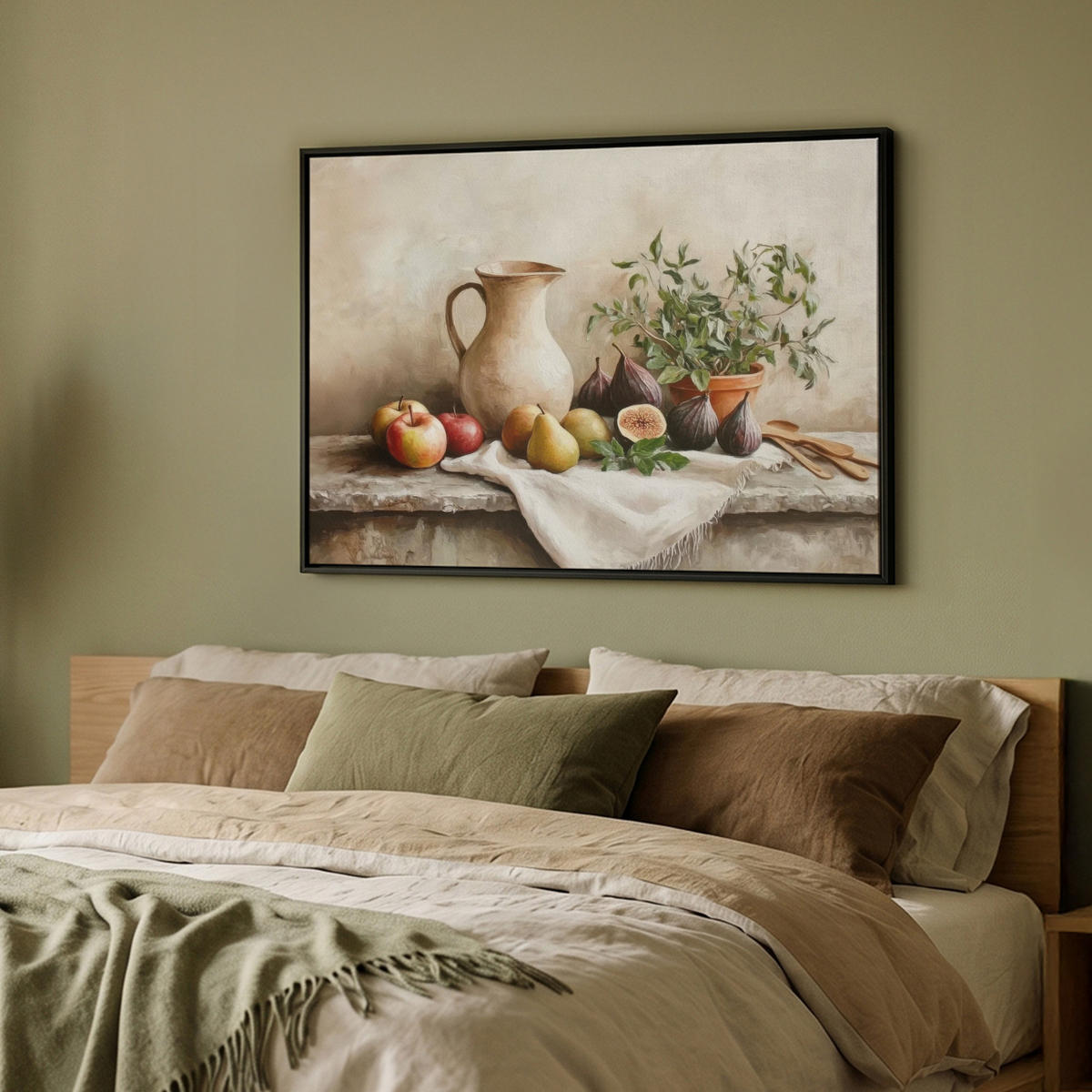 LEINWAND Bilder mit Rahmen - Obst - Kräuter - Ländlich - 100x70 - Naturfarben, Textil (100/70cm) - MuchoWow