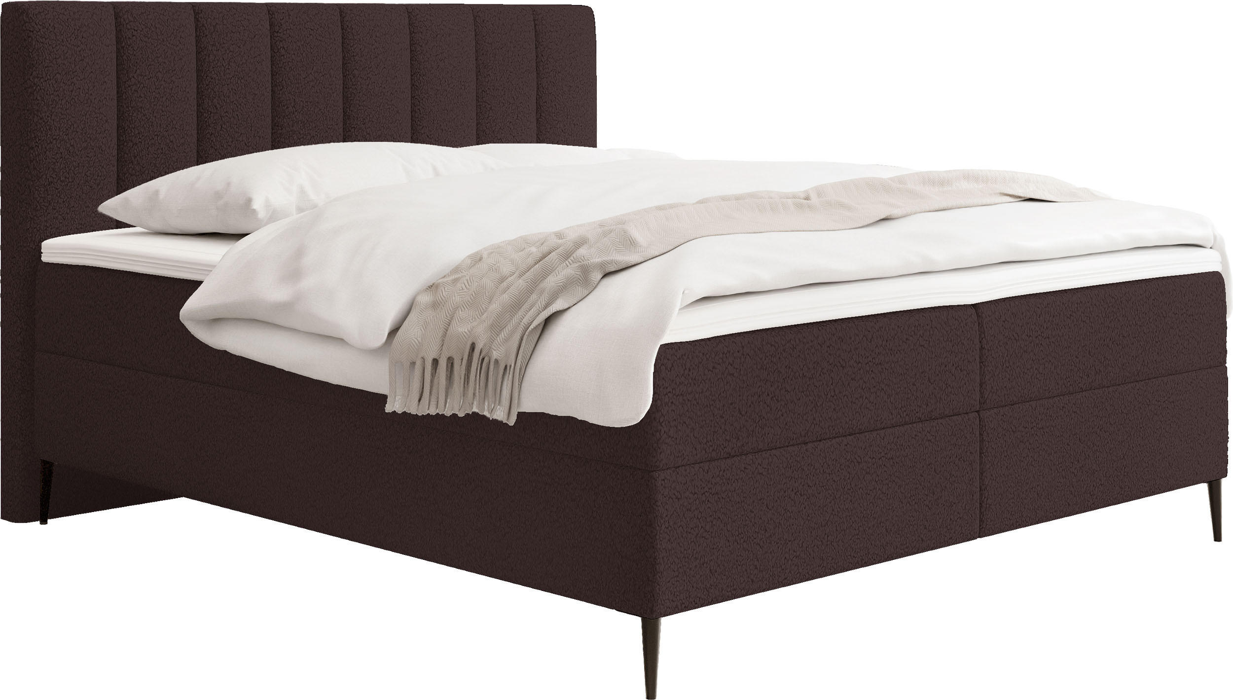 BOXBETT Allen mit Bettkasten, Boucle Braun 180x200 cm – inkl. H4 Taschenfederkern Matratze & Foam Topper - Schwarz/Braun, Holzwerkstoff/Metall (180/200cm) - WFL GROUP