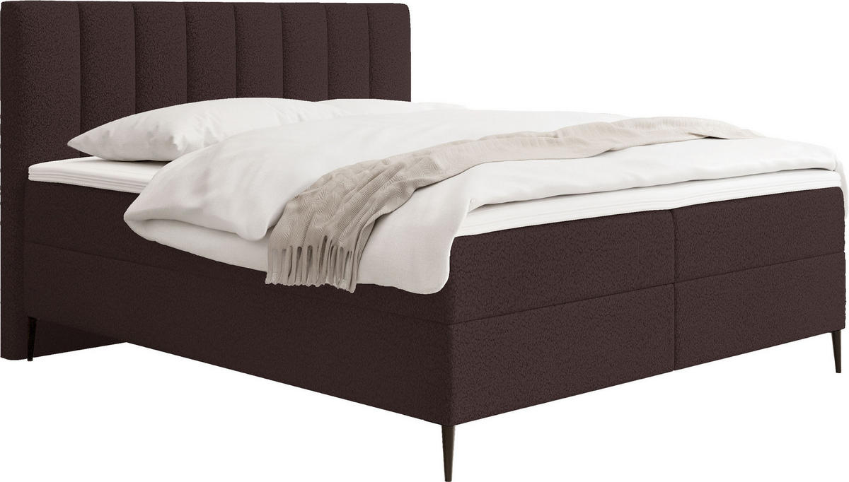BOXBETT Allen mit Bettkasten, Boucle Braun 140x200 cm – inkl. H4 Taschenfederkern Matratze & Foam Topper - Schwarz/Braun, Holzwerkstoff/Metall (140/200cm) - WFL GROUP