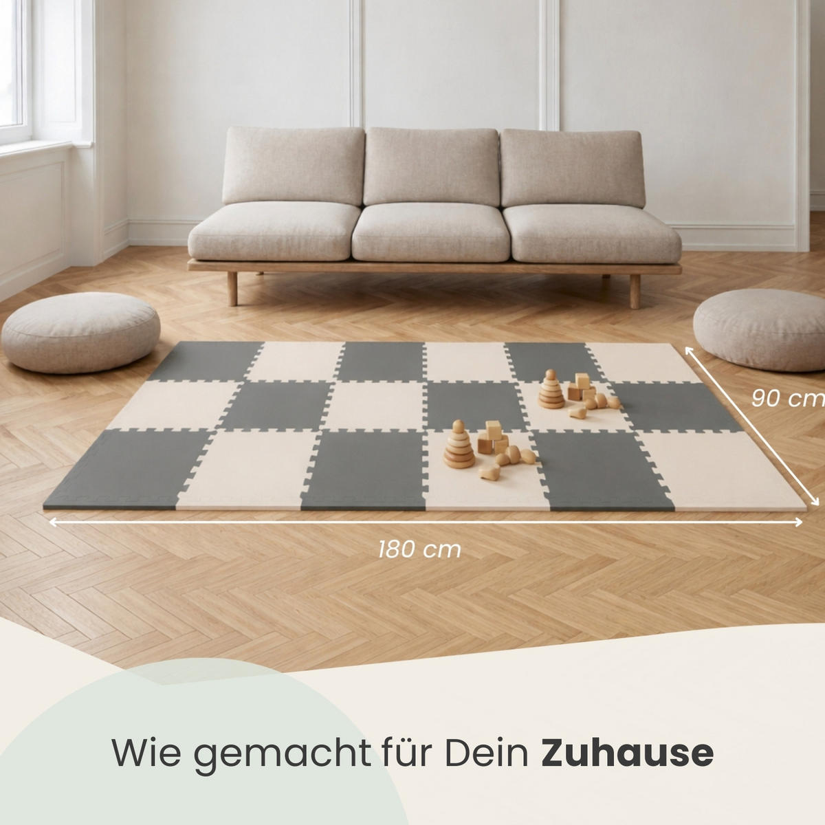 SPIELMATTE ab Null - 180/90/1 cm Puzzlematte mit Rand Grau Beige - Grau, Kunststoff (30/30cm) - Littletom