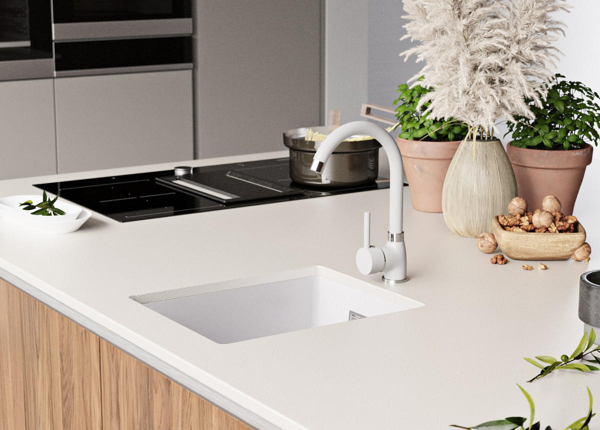 UNTERBAUSPÜLE GRANIT London, 2-er set Alles Weiß 36/47 cm 1 Becken + Ablauf-Set ab 40er Unterschrank - Weiß, Kunststoff (36/20/47cm) - Primagran