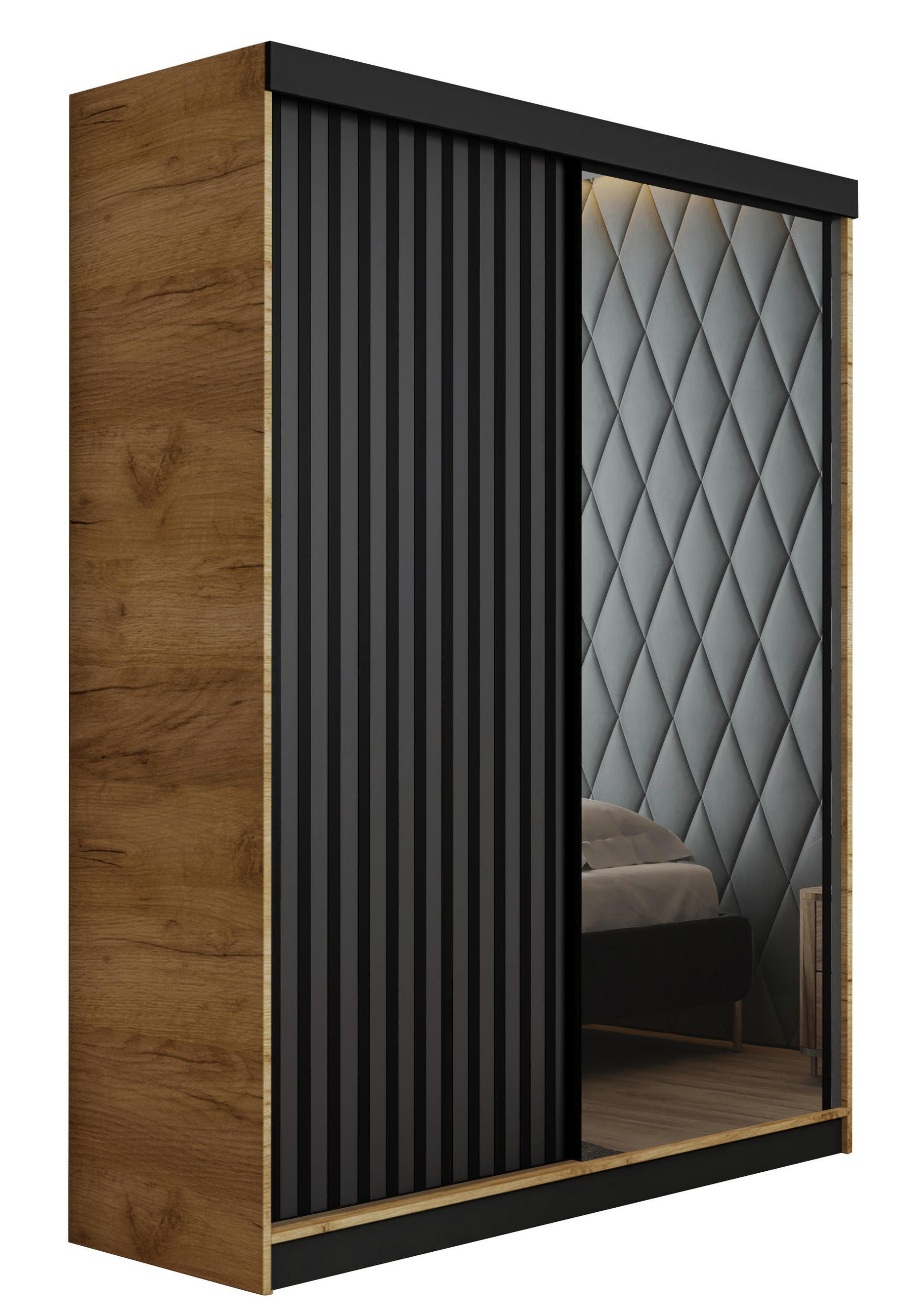 Kier Furniture POSUVNÁ ŠATNÍ SKŘÍŇ MALANI - Dub Craft a Grafitová 138x205x59 cm