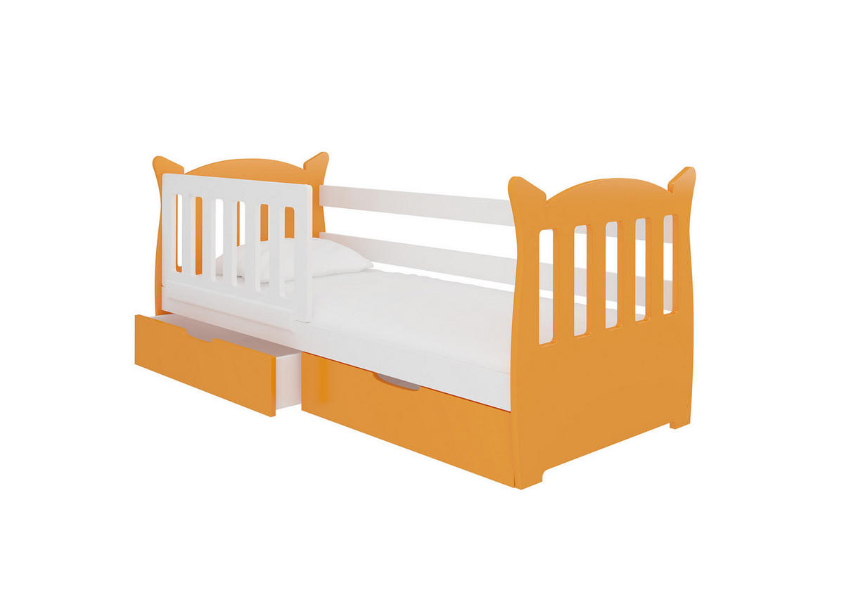 KINDERBETT Lena Kiefer weiß / orange 91 / 165 / 75cm - Orange/Weiß, Holz/Holzwerkstoff (80/160cm) - Feldmann-Wohnen