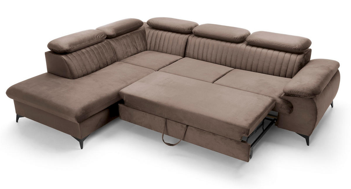 ECKSOFA 275 cm mit verstellbaren Kopfstützen Xanto L, Links, Braun - Braun, Holz (275/221cm) - Emporius