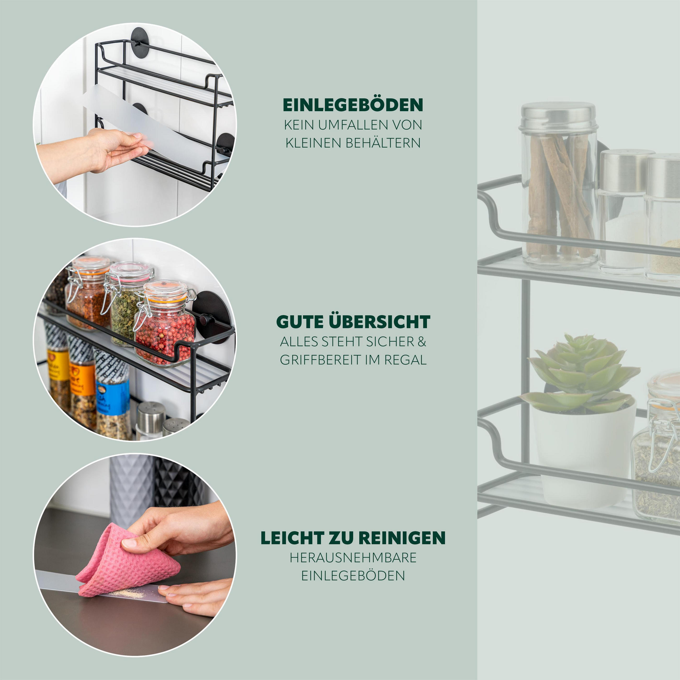 Thumbnail - bremermann Gewürzregal,, Schwarz, Metall, 32.5x20x6.5 cm, Küchenzubehör, Vorratsbehälter, Gewürzgläser