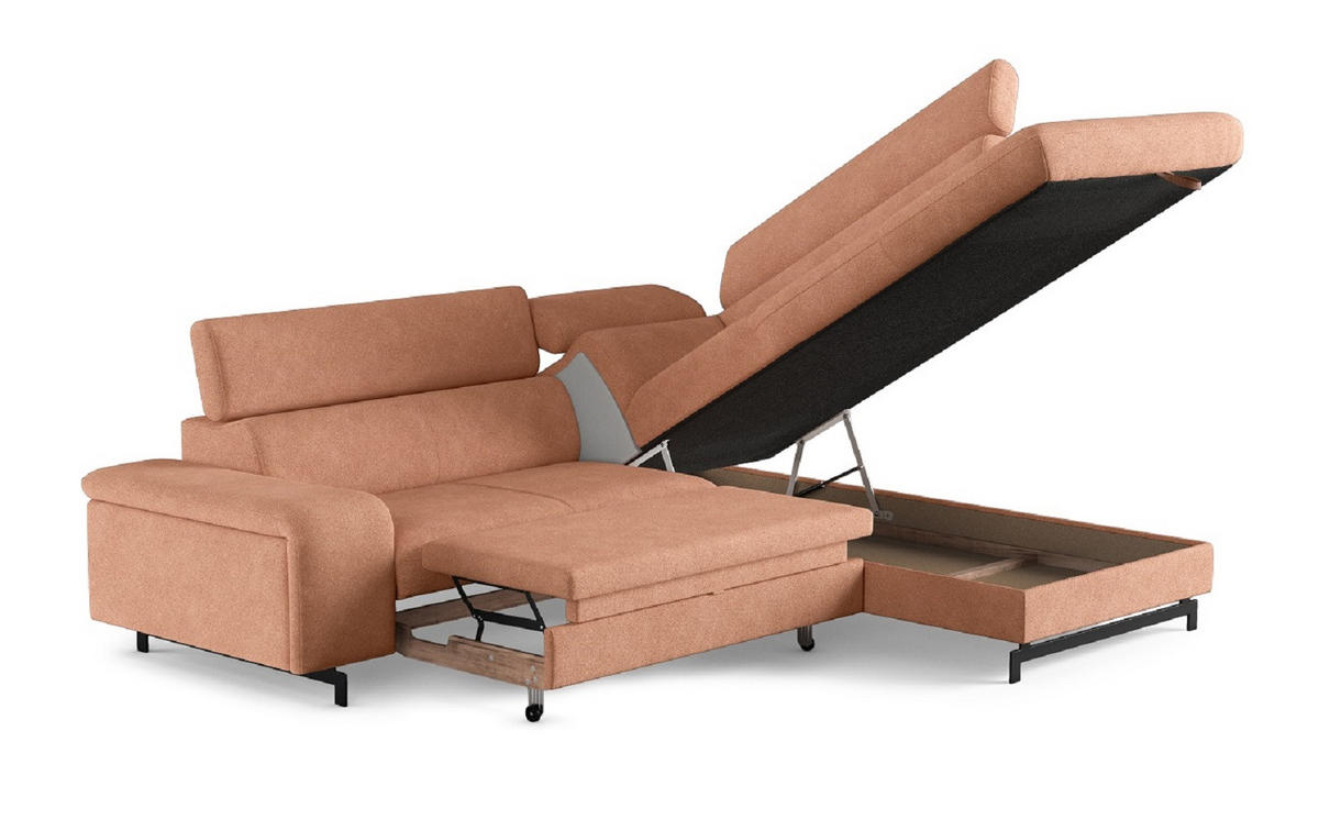 ECKSOFA mit Schlaffunktion und Bettkasten - Schwarz/Kupferfarben, Kunststoff/Textil (215/262cm) - Cotta