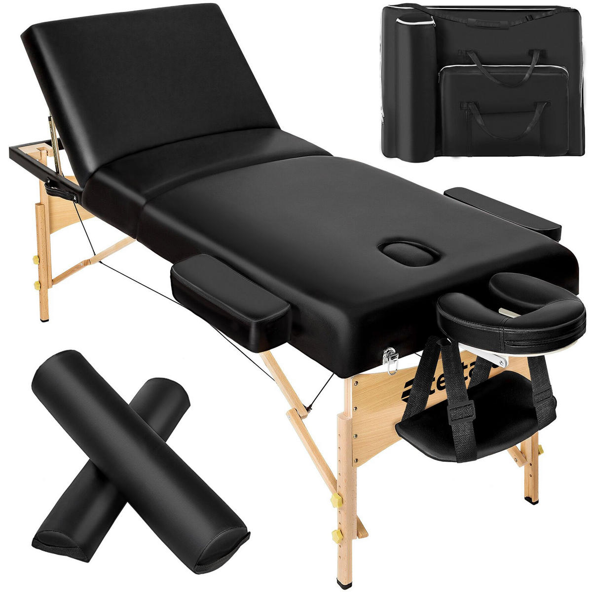 MASSAGELIEGE-SET 3 Zonen Somwang,218 x 102 x 90 cm,schwarz - Schwarz, Textil (108/90/218cm) - tectake