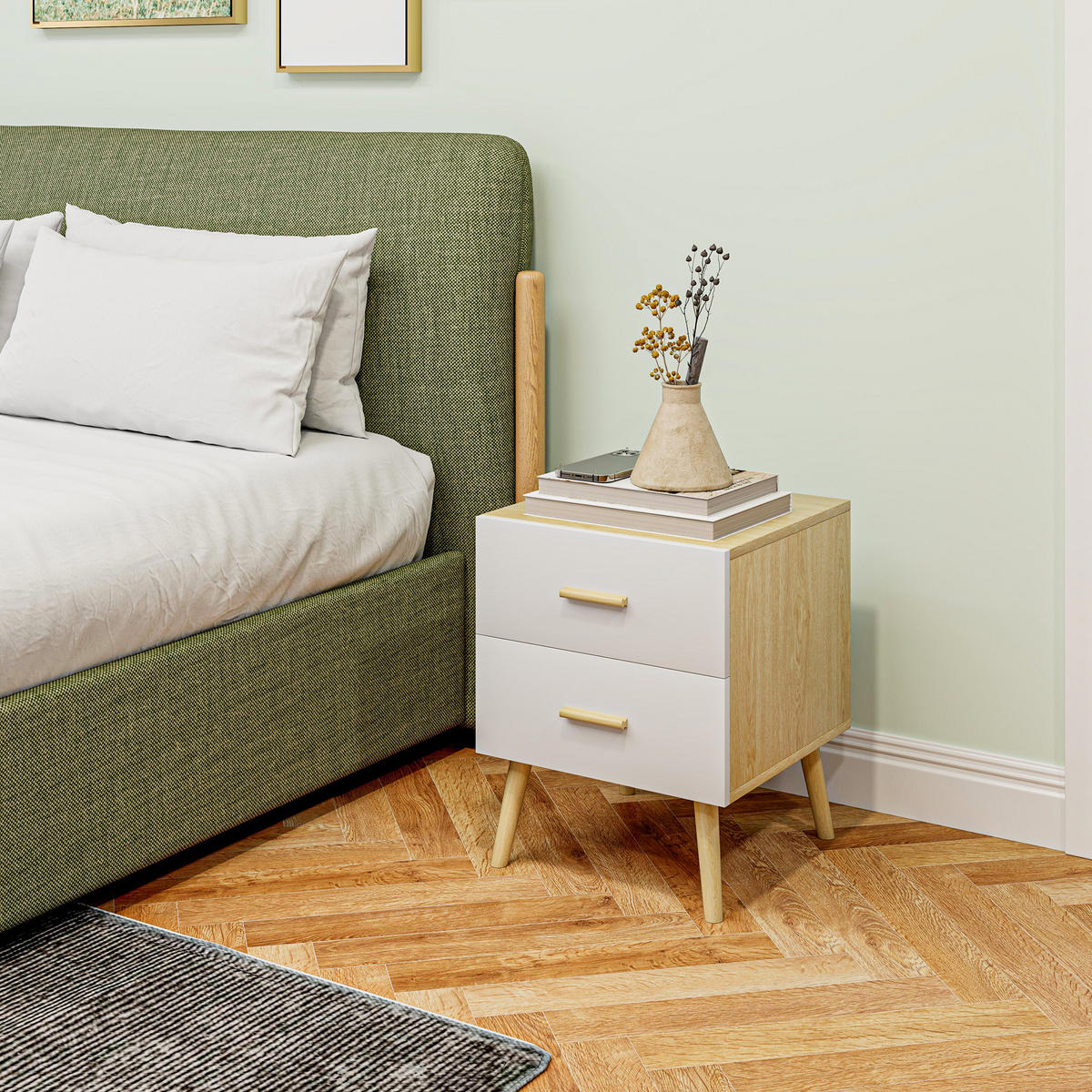 NACHTSCHRANK DE-12948 2 Schubladen, modern Eiche - Eichefarben, Holzwerkstoff (40/50/40cm) - ComfortXL