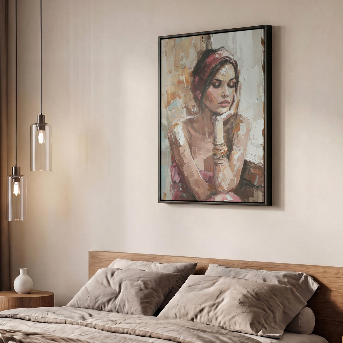 LEINWAND Bilder mit Rahmen - Frau - Lackierung - Porträt - Modern - 50x70 - Altrosa, Textil (50/70cm) - MuchoWow