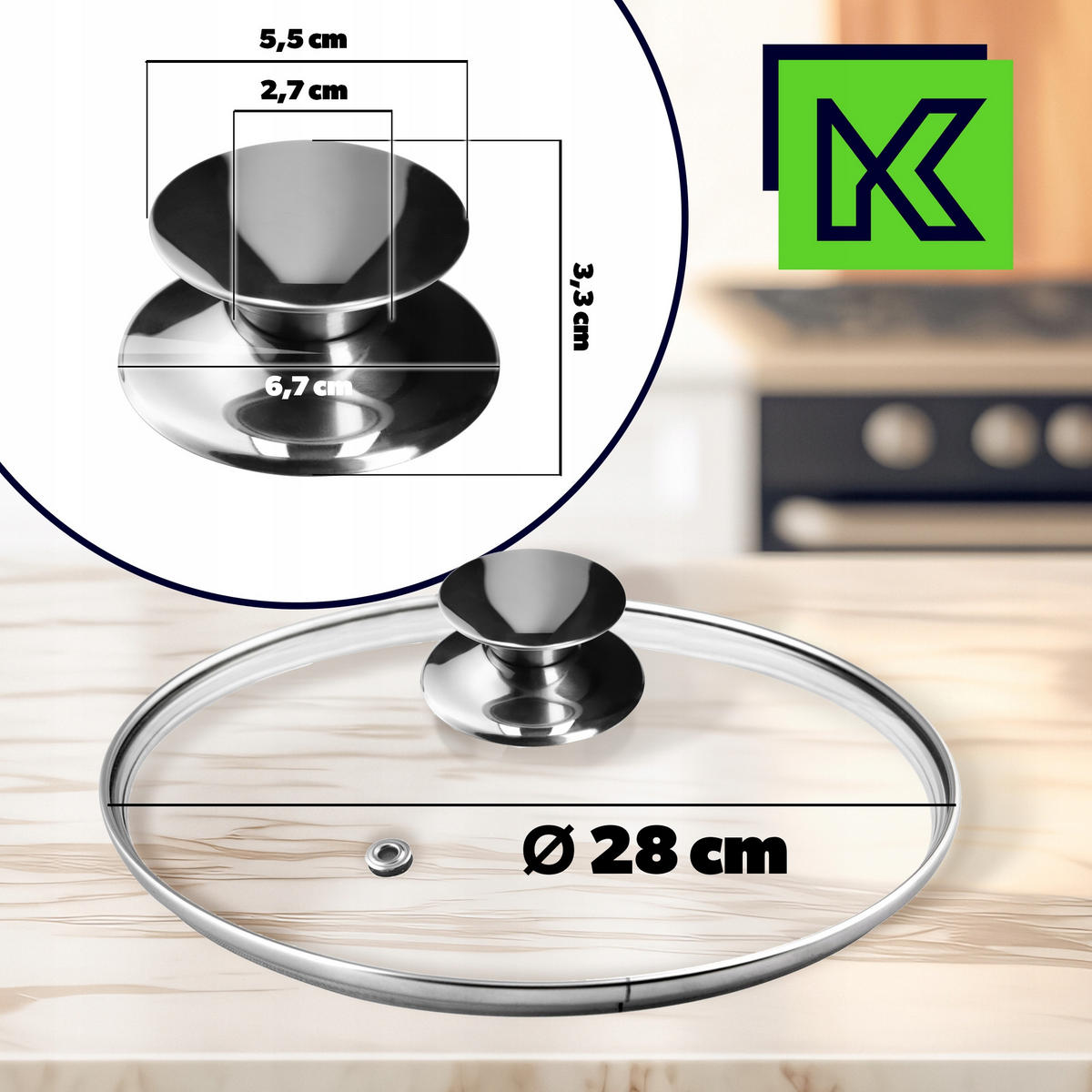 DECKEL mit silbernem Griff, 28 cm - Transparent, Glas/Metall (28cm) - KADAX