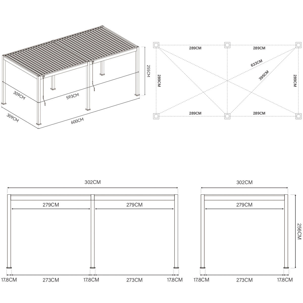 PERGOLA Terrassenüberdachung Superior Aluminium freistehend | 3 x 6 M | Lamellendach anthrazit - Anthrazit, Metall (600/255/300cm) - PergoLine