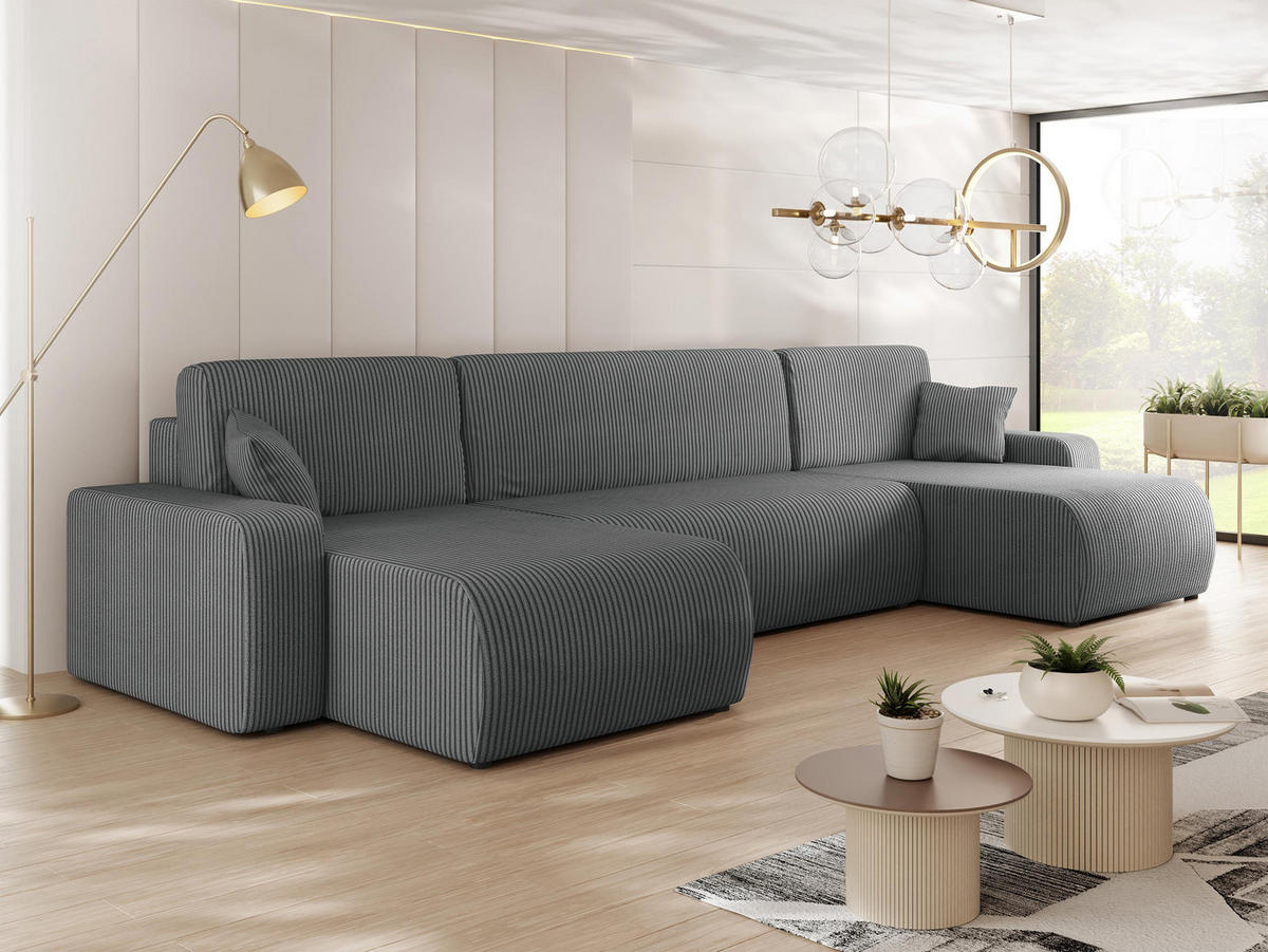 WOHNLANDSCHAFT Piano U Cord - Schwarz/Grau, Holz/Kunststoff (312/82/145cm) - MIRJAN24