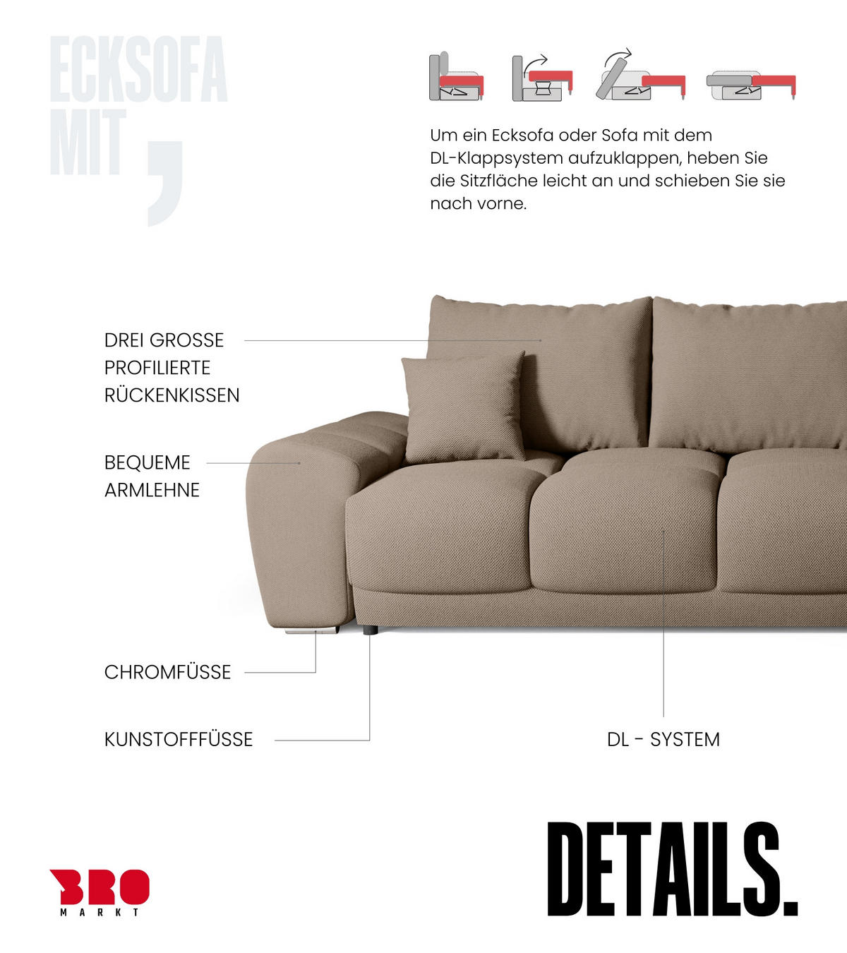 ECKSOFA Nubes mit Schlaffunktion Braun - Silberfarben/Braun, Kunststoff/Textil (290/180cm) - Bromarkt