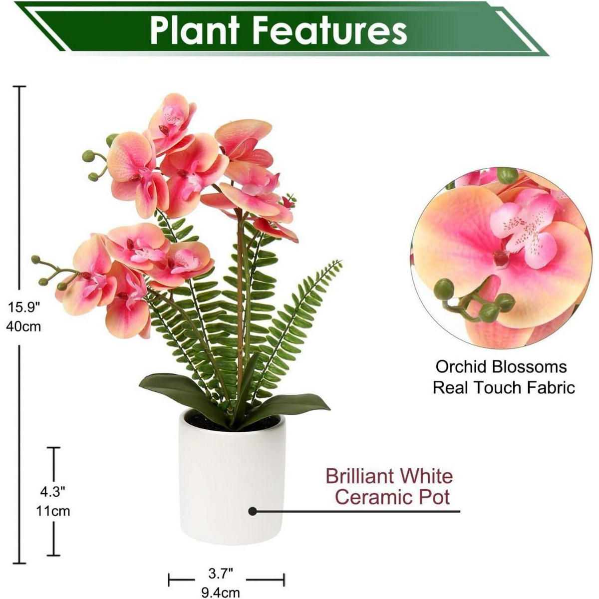KUNSTBLUME Orchidee Phalaenopsis Weiß Rosa 40.5 cm - Multicolor, Keramik (27.9cm)