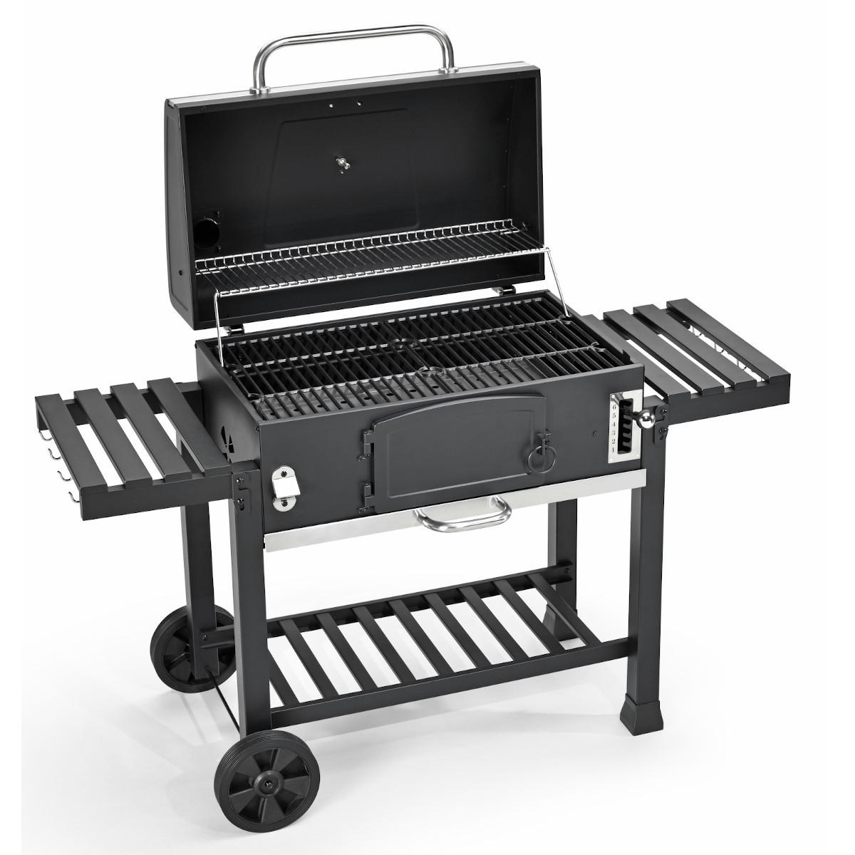 HOLZKOHLEGRILL und Smoker HERO XXL - Schwarz, Metall (142/111/46cm) - TAINO