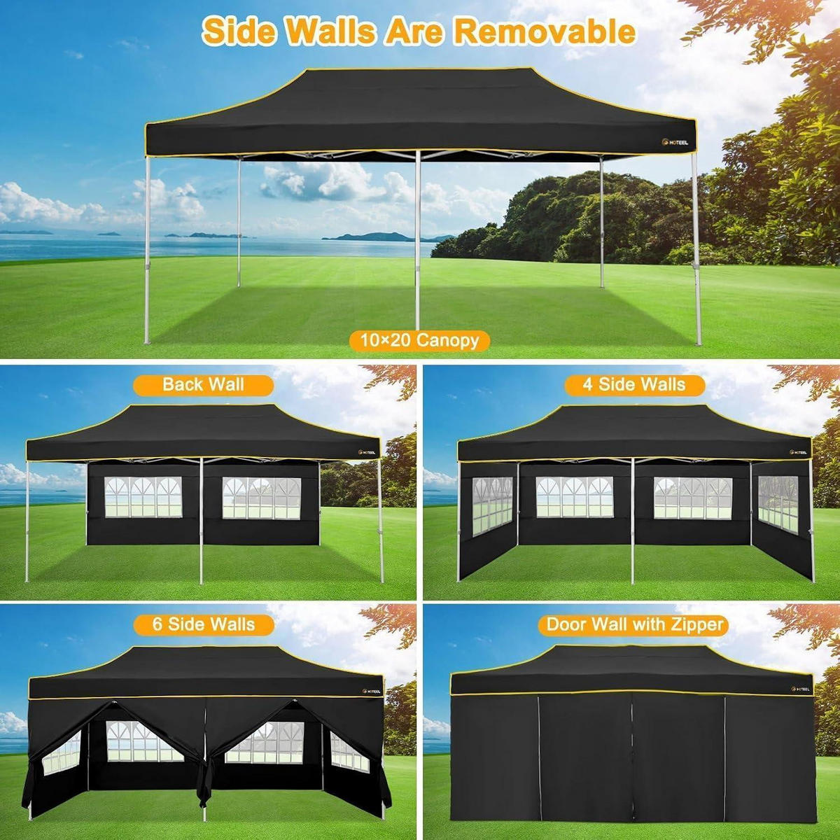 FALTPAVILLON 3x6m Wasserdicht mit 6 Seitenteilen Schwarz - Schwarz, Textil (300/320/600cm)