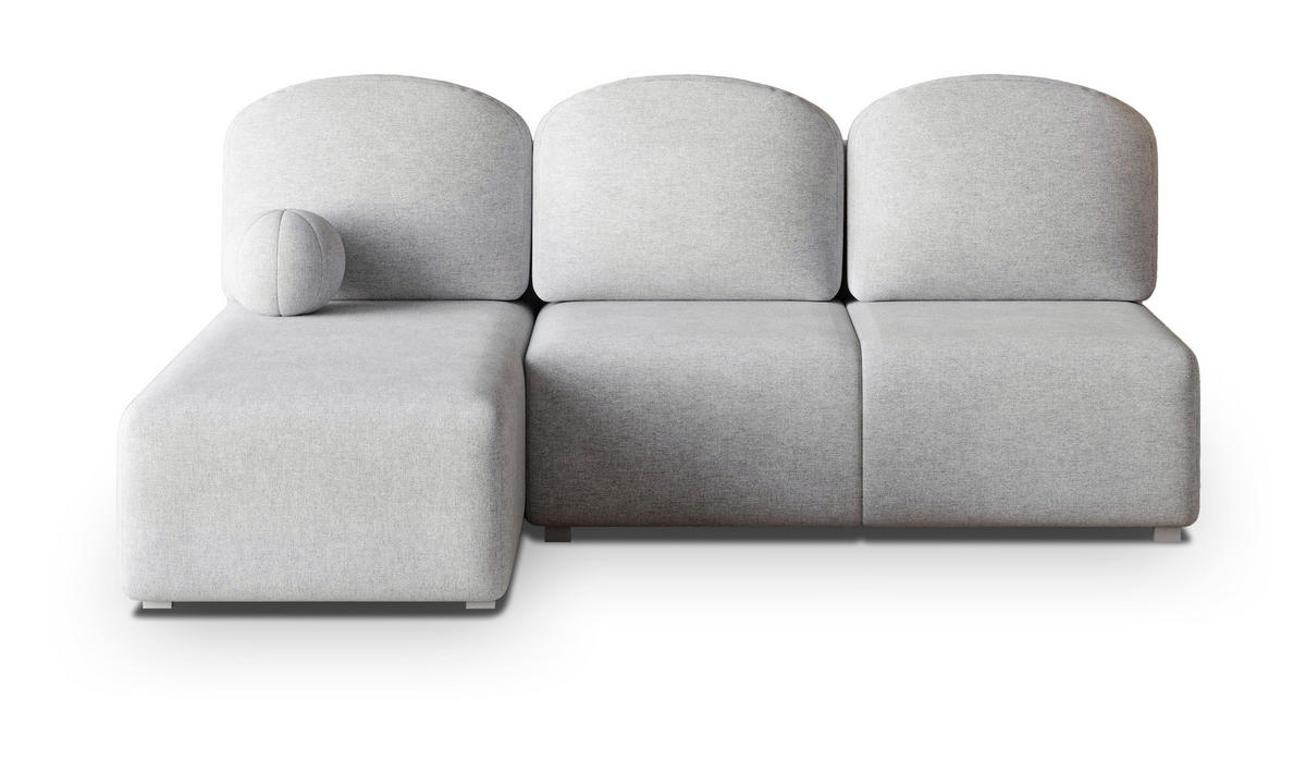 ECKSOFA TRAMA Hellgrau Geflochtener Stoff mit Schlaffunktion - Hellgrau, Holz (200/143cm) - MASSENO