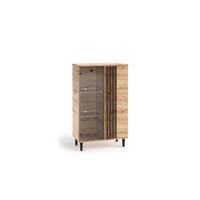 VITRINE Laura I 80 cm 2-türig mit Lamellen und Holzbeine, eiche artisan, schwarz - Schwarz/Eiche Artisan, Holz/Kunststoff (80/135/40cm) - Margaret Hadas24
