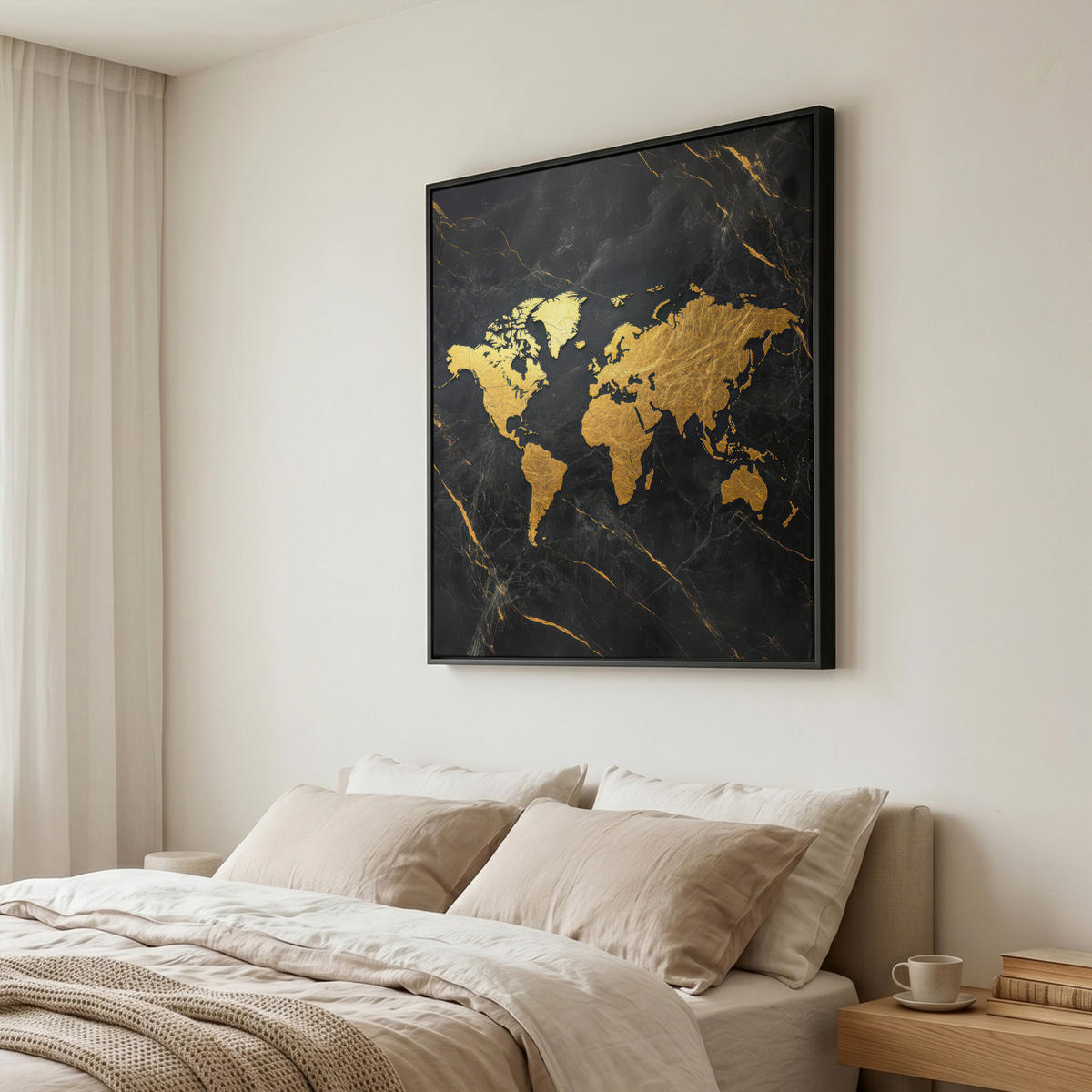 LEINWAND Bilder mit Rahmen - Weltkarte - Gold - Marmor - 90x90 - Goldfarben, Textil (90/90cm) - MuchoWow