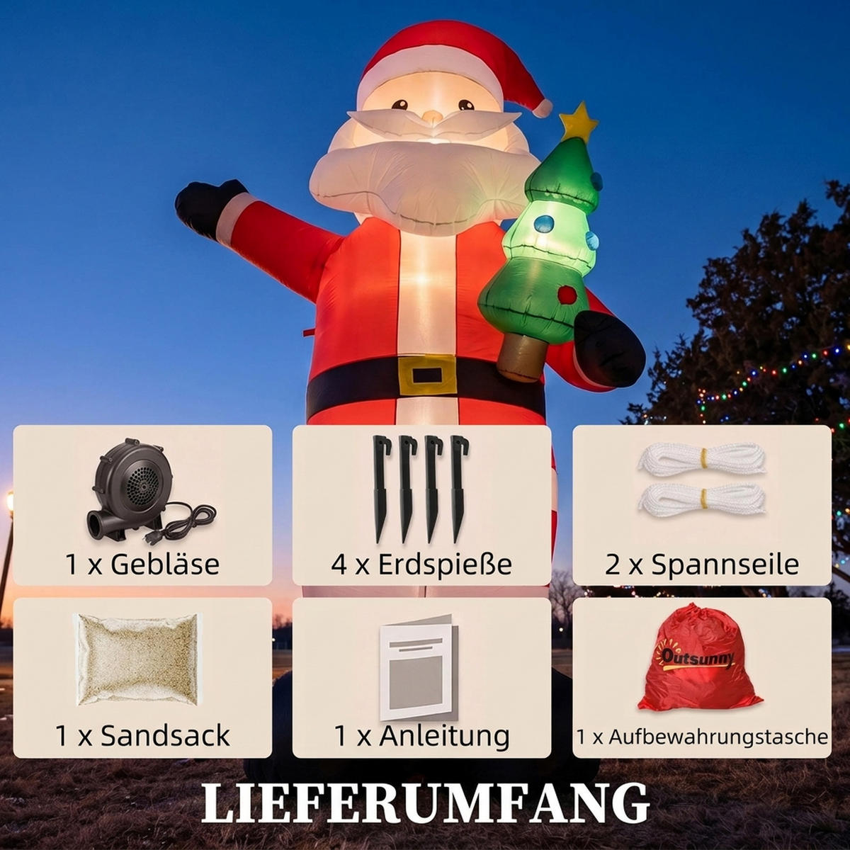AUFBLASBARER-WEIHNACHTSMANN Polyester Rot - Rot, Textil (78/243/150cm) - Outsunny