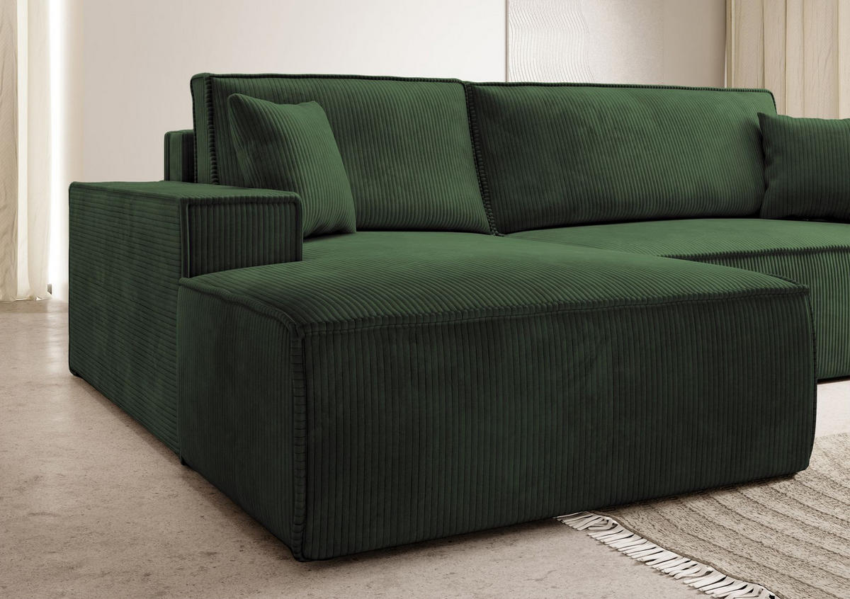 ECKSOFA Farese New Grün Cord - Schwarz/Grün, Kunststoff/Textil (267/167cm) - Selsey