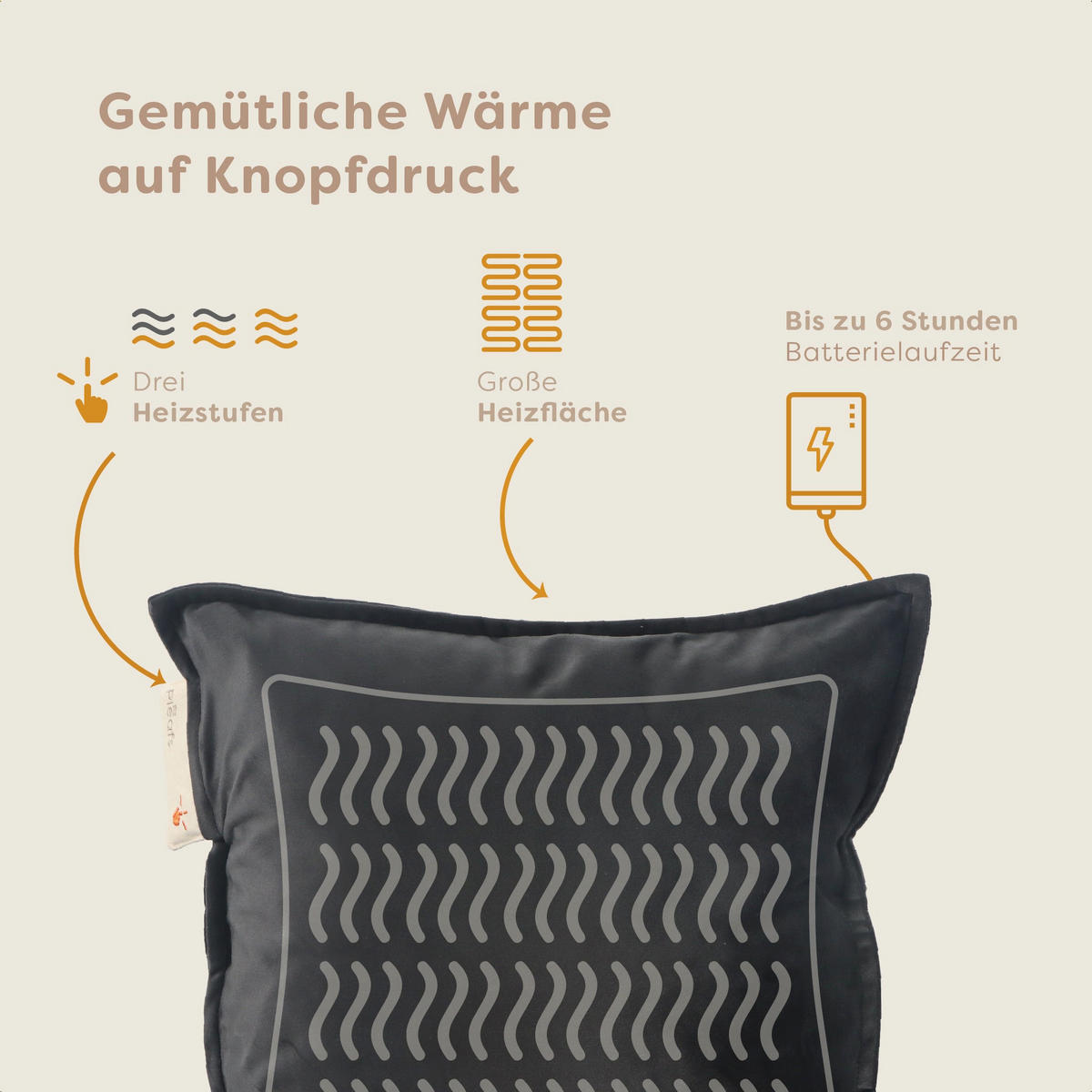 HEIZKISSEN Plush 45x45cm Onyx - Schwarz, Textil (45/45cm) - Pleafs