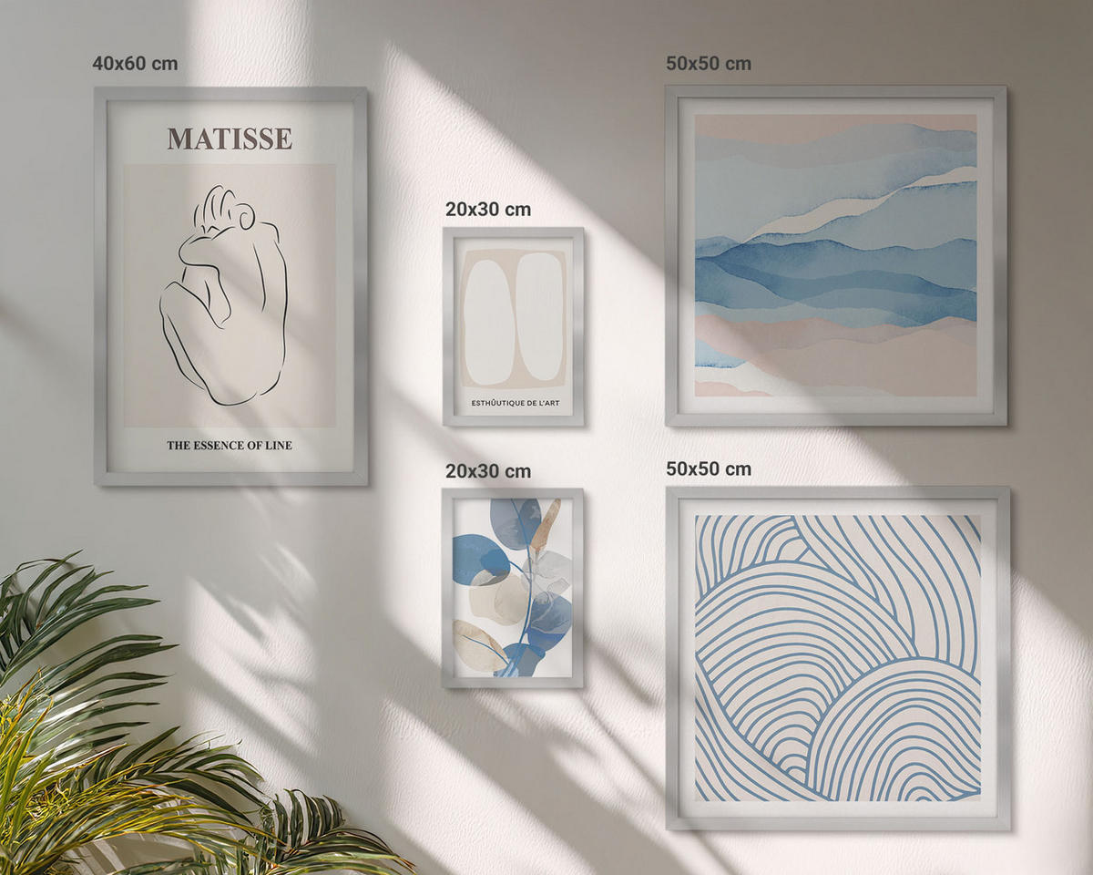 BILDER SET 5er Set - 50x50 cm & 20x30 cm & 40x60 cm Silberner Rahmen - Matisses abstrakte Formen - Silberfarben, Kunststoff (40/60cm) - TULUP