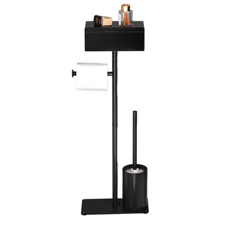TOILETTENBÜRSTENHALTER – 2-in-1 (Schwarz) 24 x 12 x 69 cm - Schwarz, Metall (12/69/24cm)