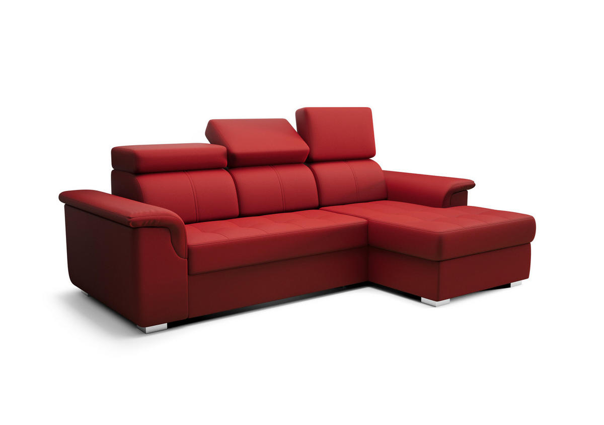 ECKSOFA KONGO RBN06, Eckcouch in L-Form mit Schlaffunktion, Farbe: Rot, Kunstleder, Ottomane Rechts - Rot, Textil (247/165cm) - O-Sofa