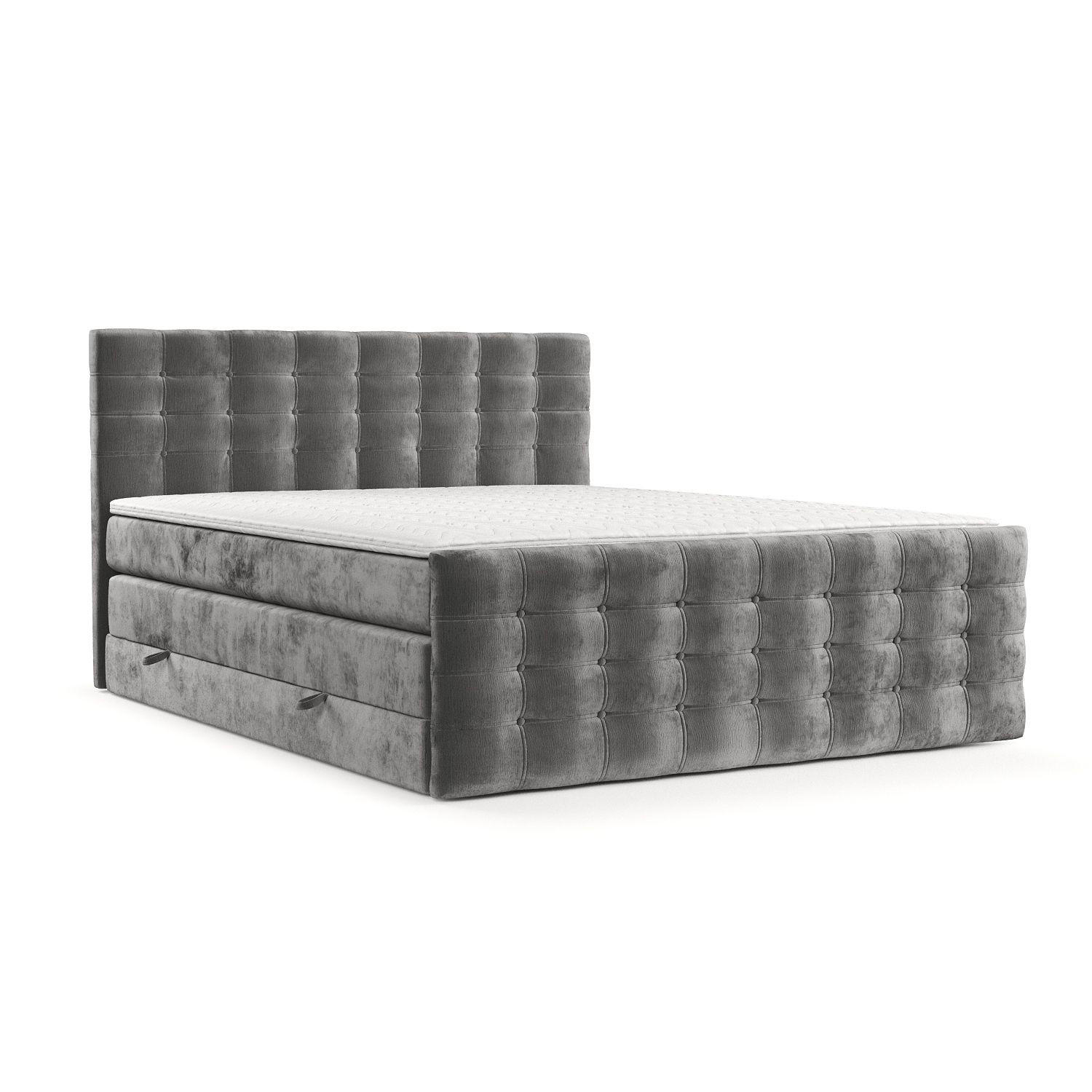 BOXSPRINGBETT Blend Grau 200/200 cm mit Matratze und Topper - Schwarz/Grau, Holz/Holzwerkstoff (200/200cm) - Maison de Reve