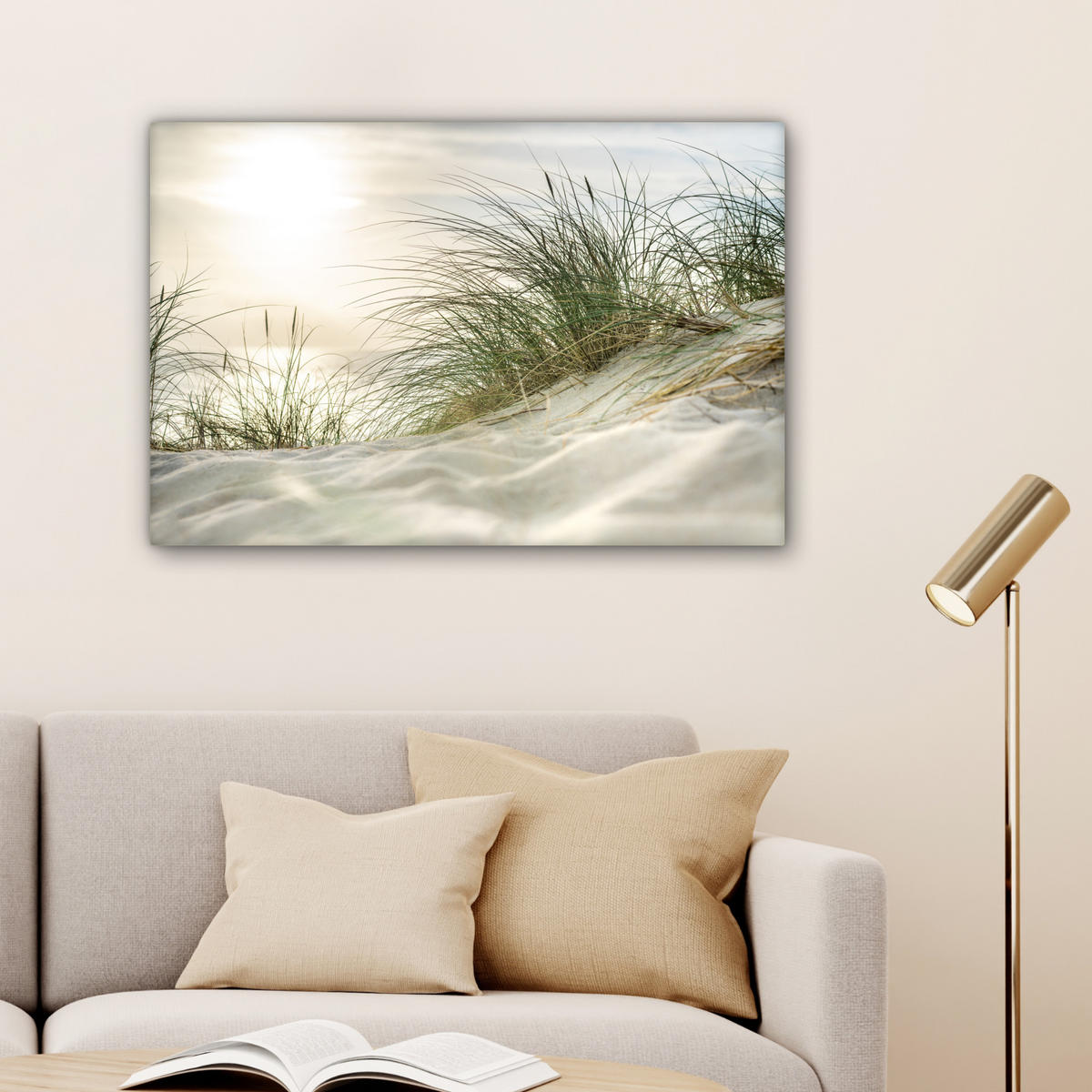 LEINWANDBILD Dünen mit Strandhafer in der Sonne des Nationalparks Schleswig-Holsteinisches Wattenmeer Gemälde 60x40 cm - Creme, Textil (60/40cm) - MuchoWow