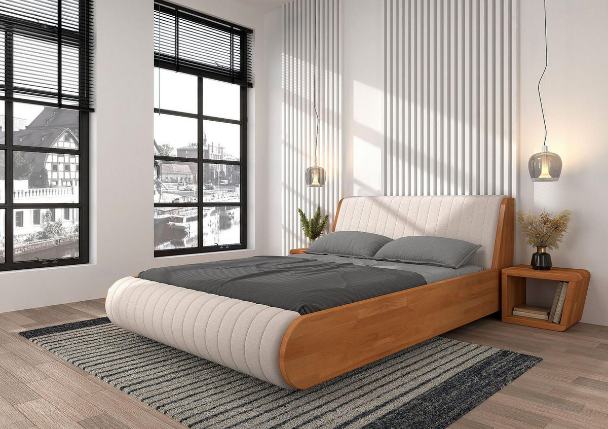 MASSIVHOLZBETT Harald 180/200, schwebende Optik, Naturfarben-Beige - Buchefarben, Holz/Buchenholz (180/200cm) - Visby