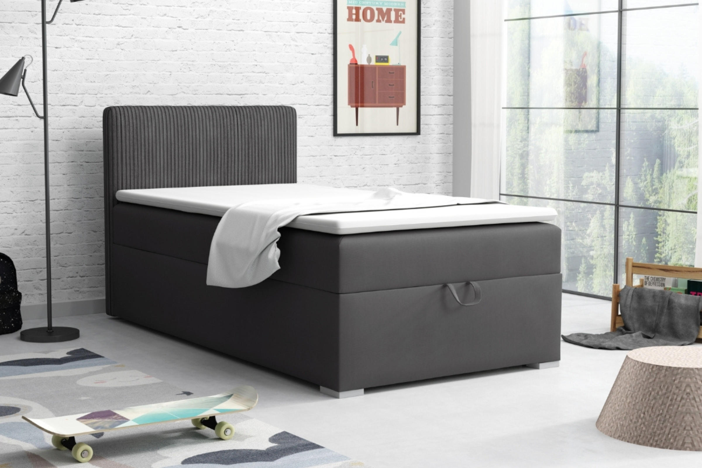 BOXBETT TEEN 4 100/200 Velours / Cord Anthrazit H3 - Anthrazit, Holz/Holzwerkstoff (100/200cm) - Deine Möbel 24
