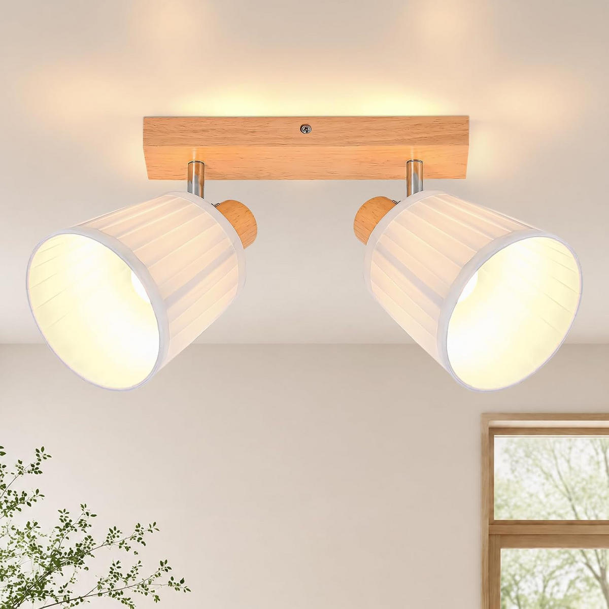 DECKENSTRAHLER Drevith 25/13/19 cm - Weiß/Braun, Holz/Textil (25/13/19cm) - ZMH