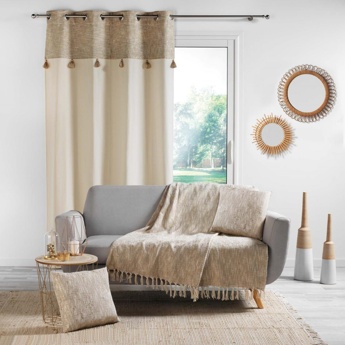 VORHANG mit Ösen und Fransen Sultancurtain 240/140 cm - Beige, Naturmaterialien (140/240cm) - Douceur d´intérieur