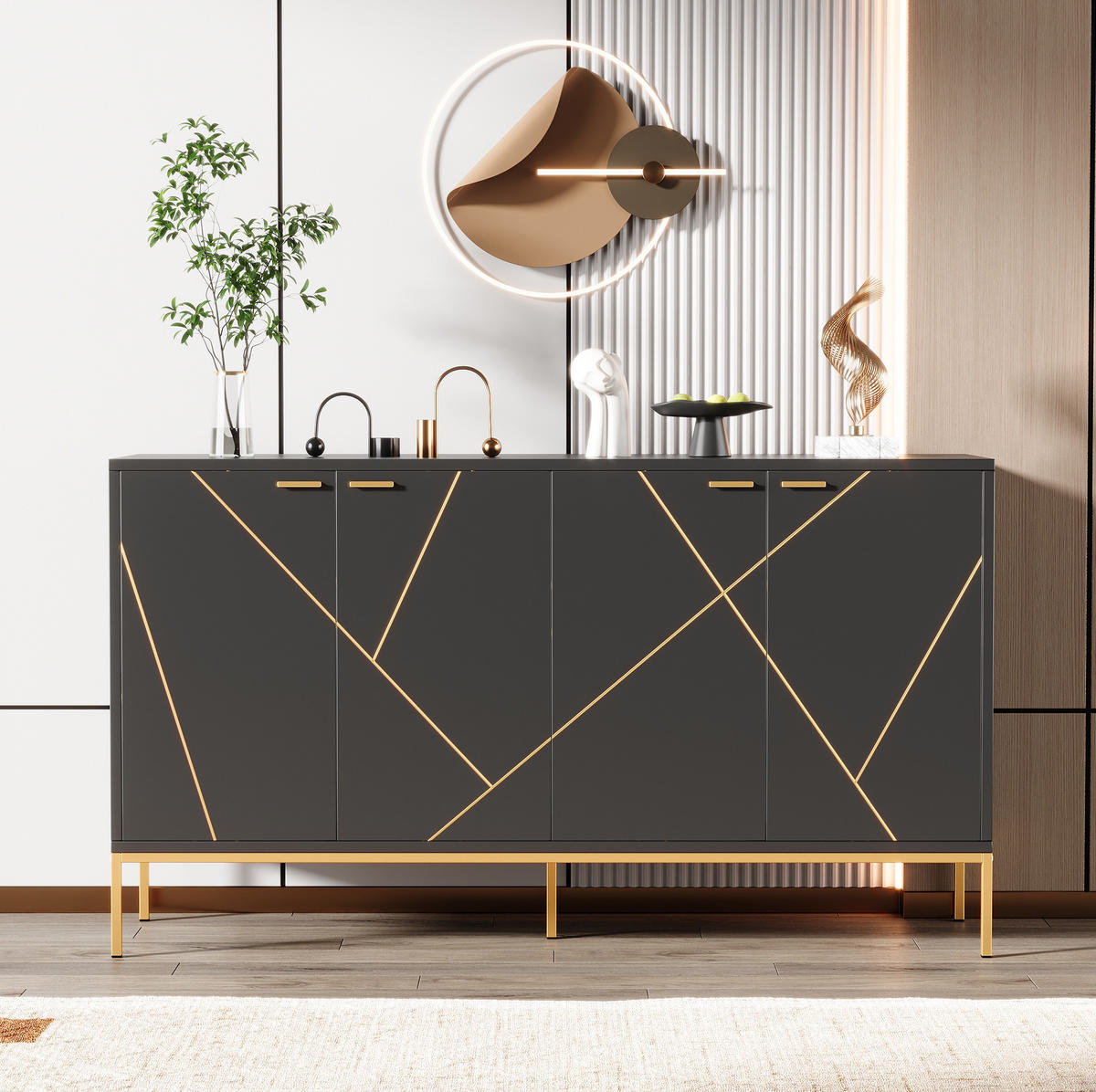 SIDEBOARD 150/80/40 cm Schwarz aus Spanplatte und MDF mit verstellbarem Einlegeboden - Schwarz, Holzwerkstoff (40/80/150cm) - OKMYHOME