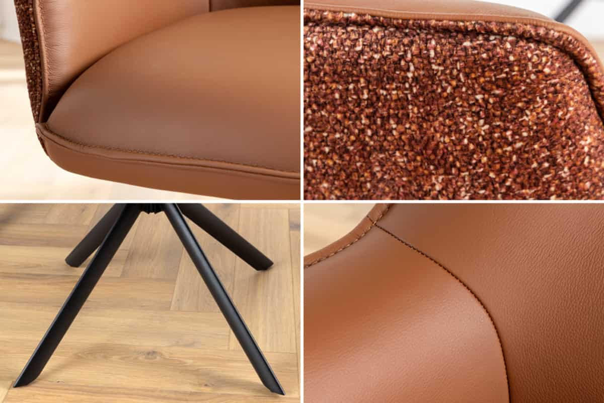 STUHL LE GRAND Echtleder Cognac 90 cm - Schwarz/Braun, Leder/Textil (68/87/68cm) - riess-ambiente