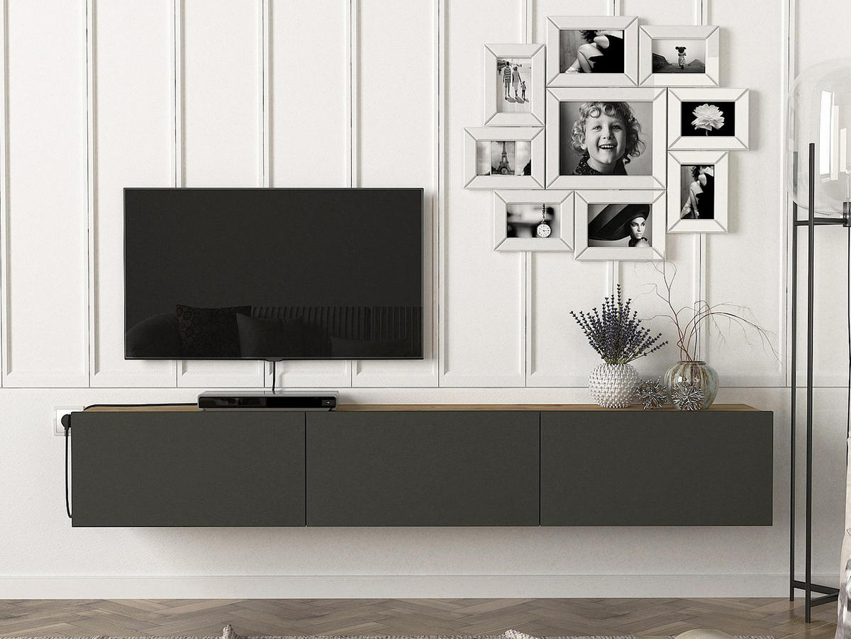 TV-HÄNGESCHRANK - 180cm x 29.5cm - Holzspan - anthrazitgrau, naturfarben hell - VIKILA - Anthrazit, Holz (180/29.5/29.5cm) - Vente-Unique
