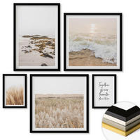 WANDBILDER 5er-Set - 50x50 cm & 20x30 cm & 40x60 cm Schwarzer Rahmen - Wiesen, Strand, Boho-Stil - Schwarz, Kunststoff (40/60cm) - ArtPrintCave