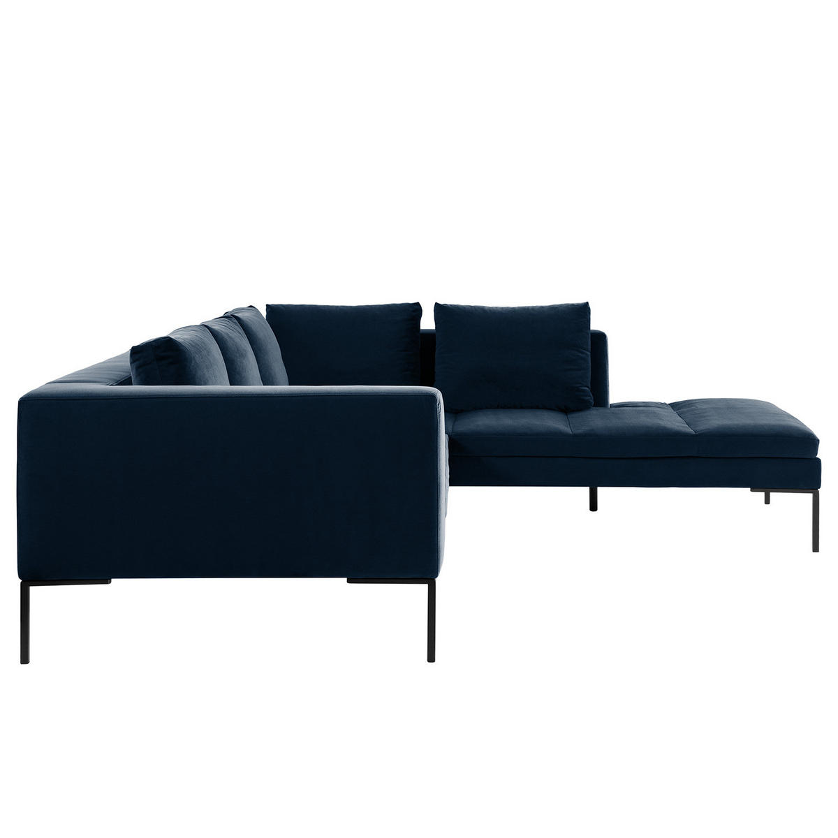 ECKSOFA mit Ottomane - Schwarz/Dunkelblau, Textil/Metall (255/230cm) - home24