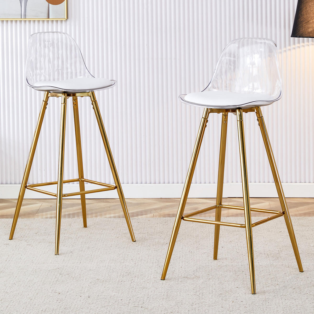 BARHOCKER 2er-Set mit Rückenlehne Metall/Kunststoff Gold Transparent - Goldfarben, Metall (33/96.5/38cm) - Meubliv