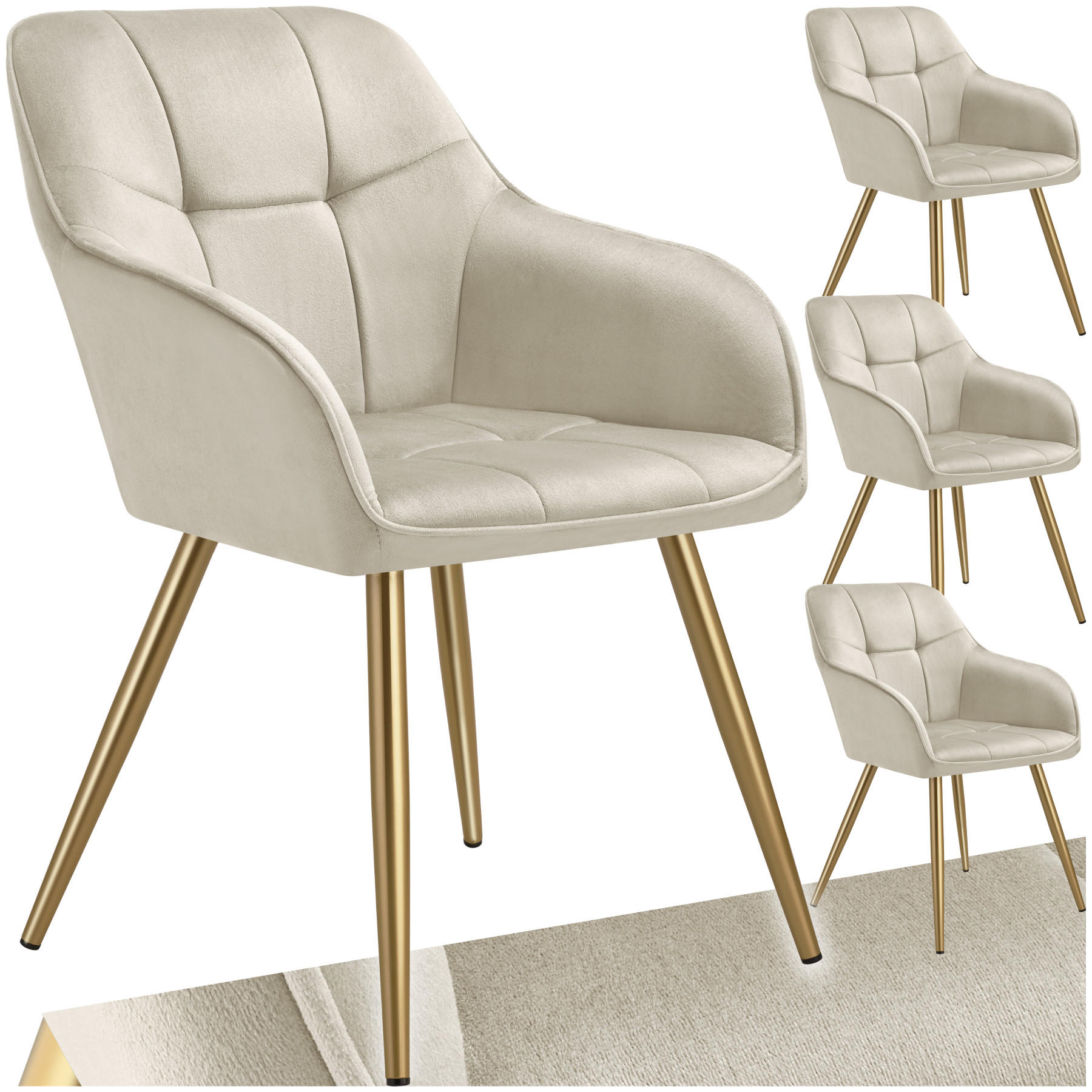 ESSZIMMERSTUHL 4er Set Marilyn 58 x 62 x 82 cm creme/gold - Goldfarben/Creme, Kunststoff (58/82/62cm) - tectake