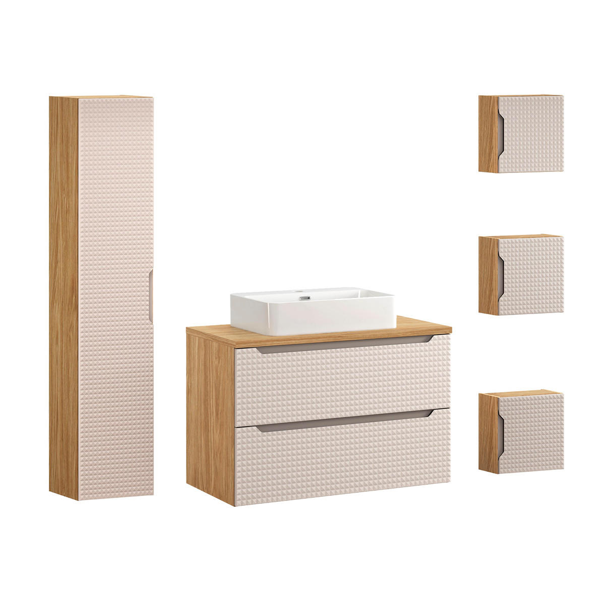 KOUPELNOVÝ NÁBYTEK 90cm Mallory 2er-Set Béžová a dřevo - hnědá, kompozitní dřevo (90/59.5/46cm) - Petits-meubles