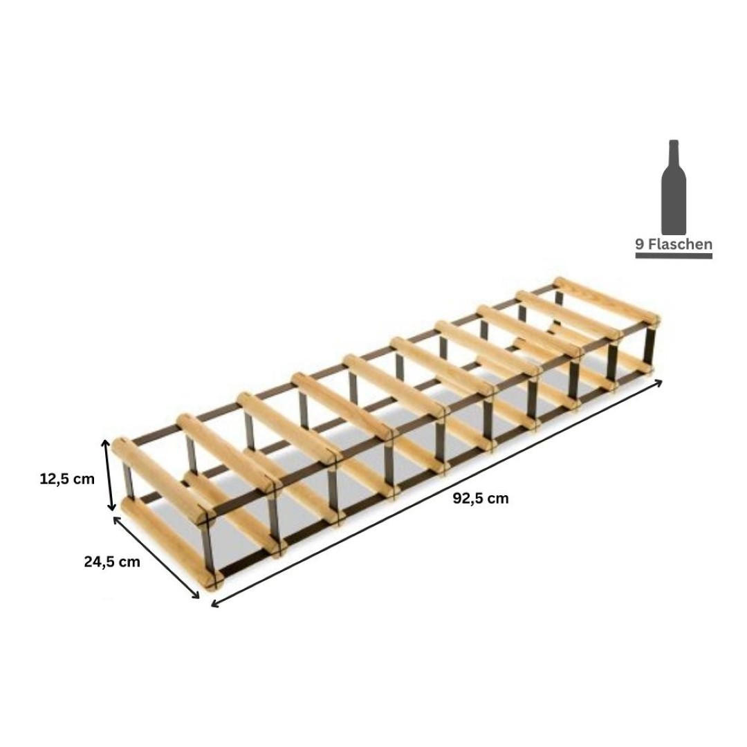 WEINREGAL Vinotega Mod Metal 12,5x92,5x24,5 cm 9x1 Flaschen Massives Kiefernholz Natur - Naturfarben, Holz (92.5/12.5/24.5cm) - PROREGAL