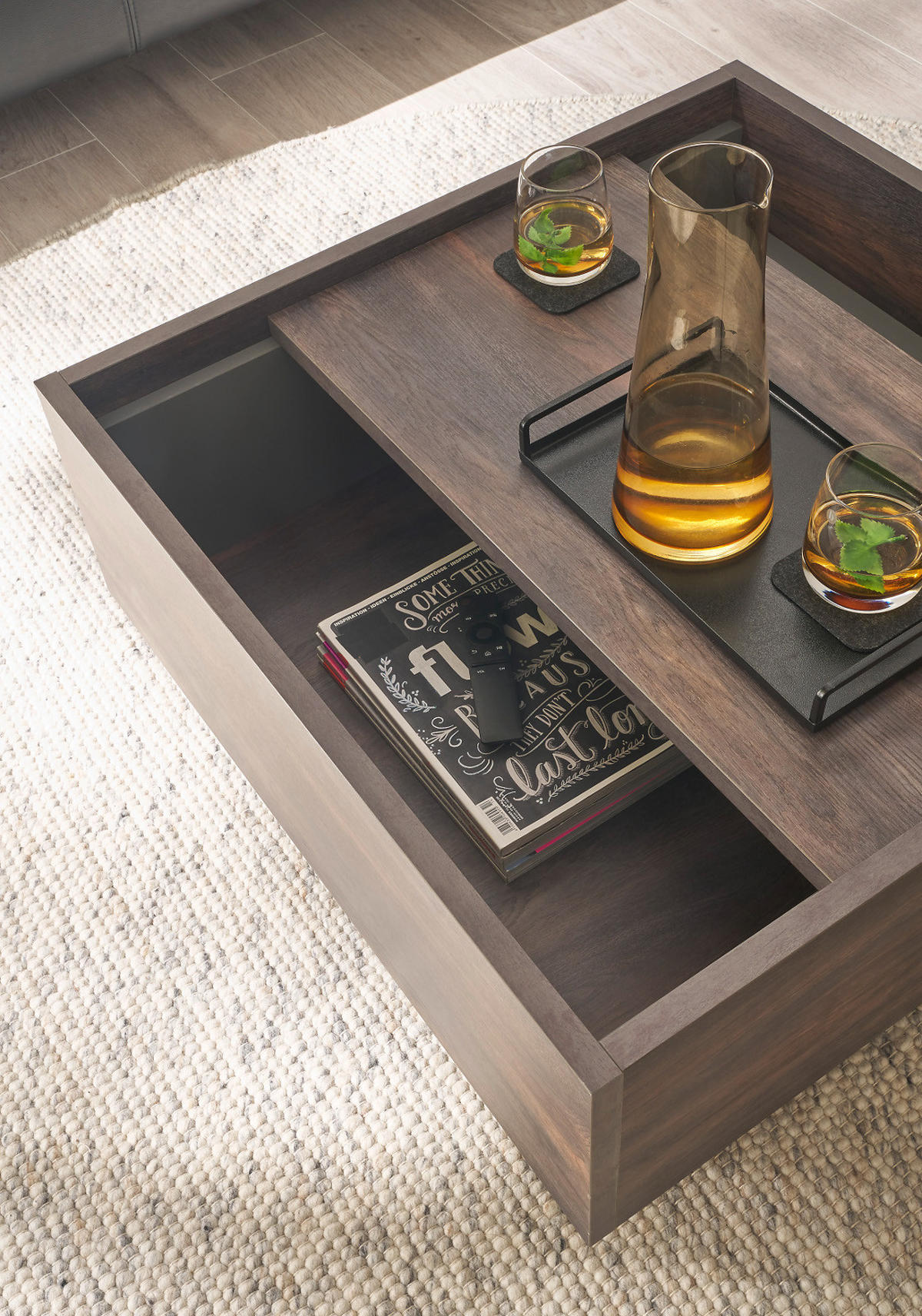 COUCHTISCH Thermo Eiche, grau, Beistelltisch mit Stauraum 75 x 75 cm - Eichefarben/Grau, Holzwerkstoff (75/75/33cm) - Furn.Design