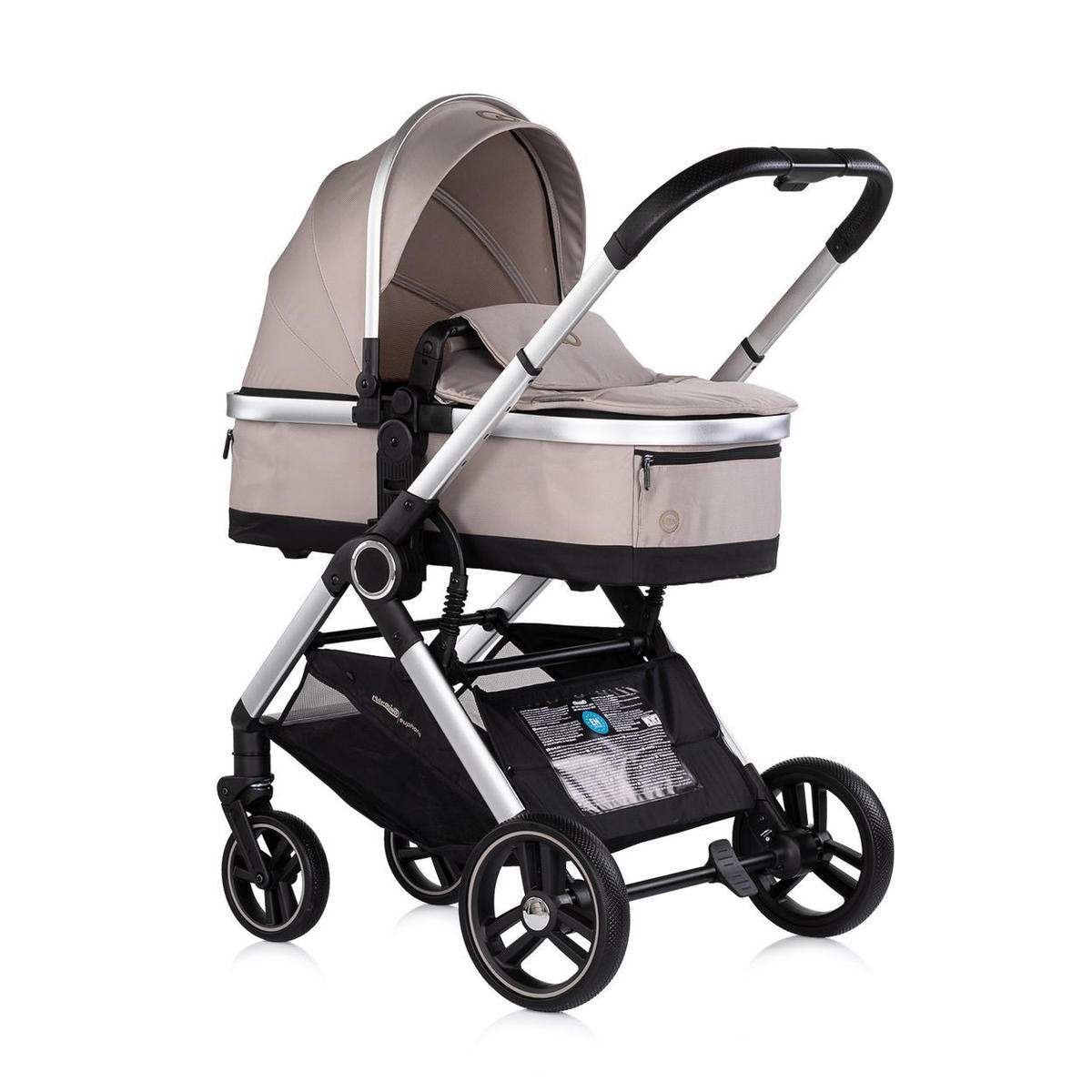 KOMBIKINDERWAGEN Euphoria 3in1 beige Sportsitz Babyschale umbaubar klappbar - Beige, Metall (88/64/107cm) - Chipolino