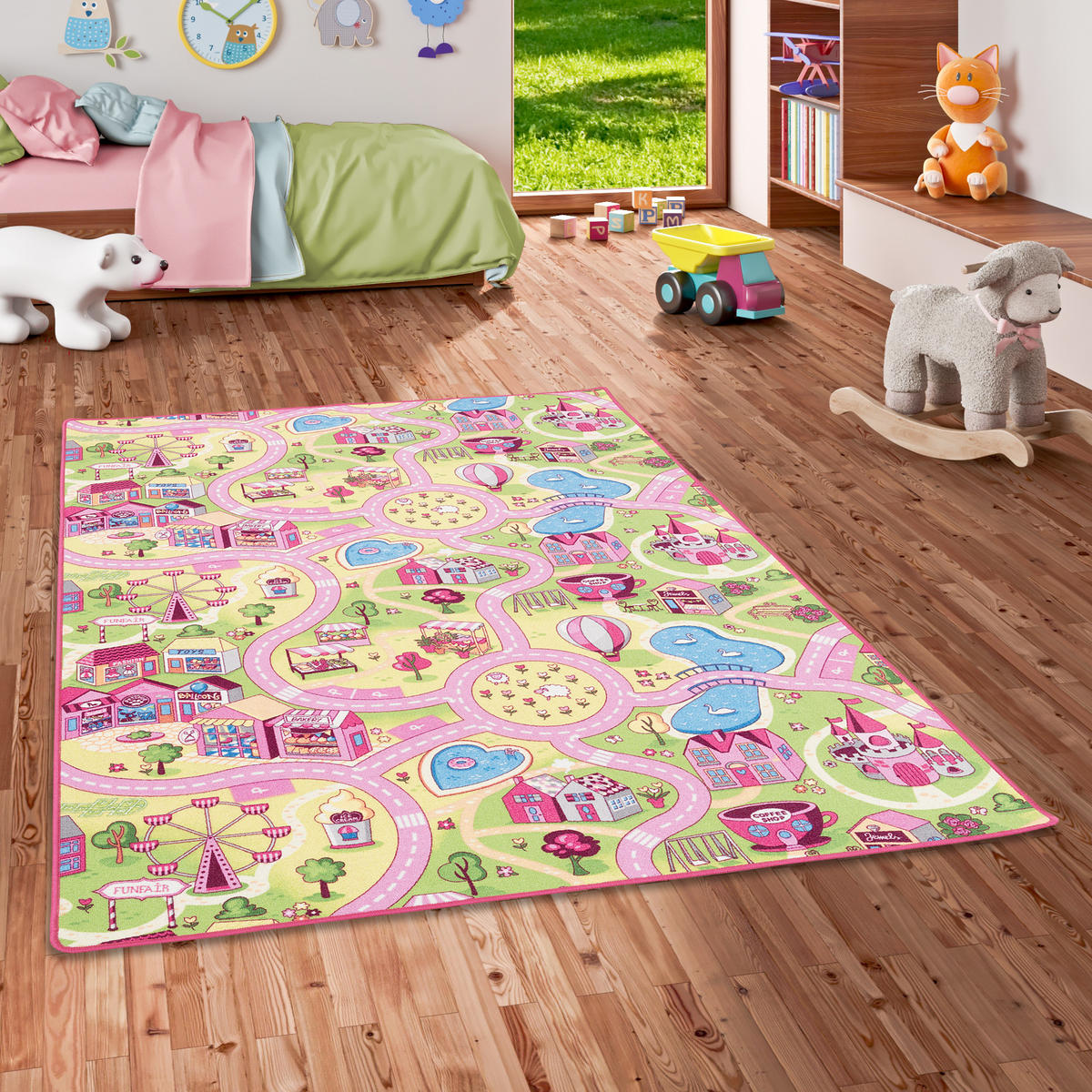 KINDER SPIEL STRASSENTEPPICH - Rosa, Textil (200/300cm) - Snapstyle