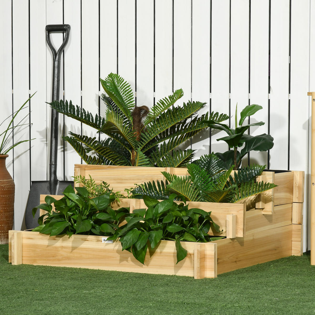 HOCHBEET 3-Stufig DE-12263 5 Fächer, 93/93/35 cm Natur - Naturfarben, Holz (93/35/93cm) - ComfortXL